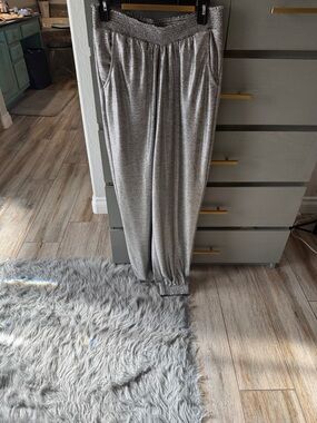 Anthropologie Shimmery Gunmetal Knit Joggers